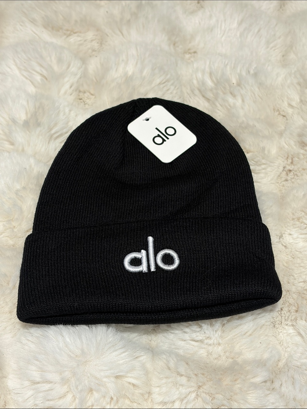 ALO Yoga Black Beanie with White Logo